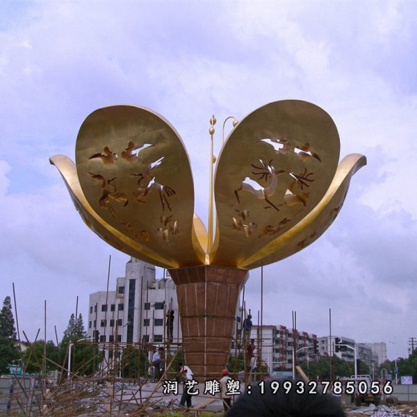 不锈钢镜面花朵广场景观雕塑常德不锈钢雕塑花安置