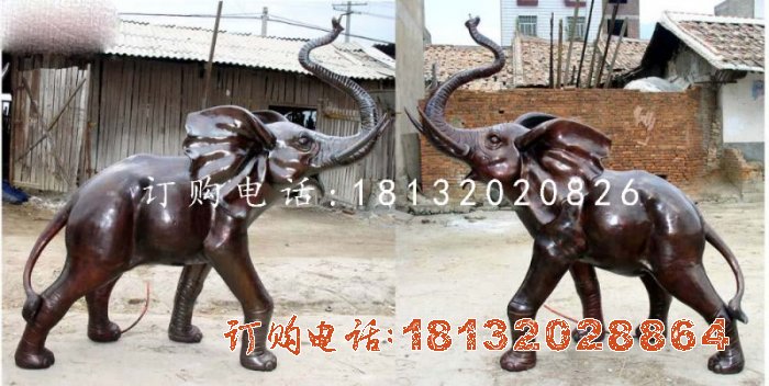 一对大象铜雕象鼻向上大象雕塑