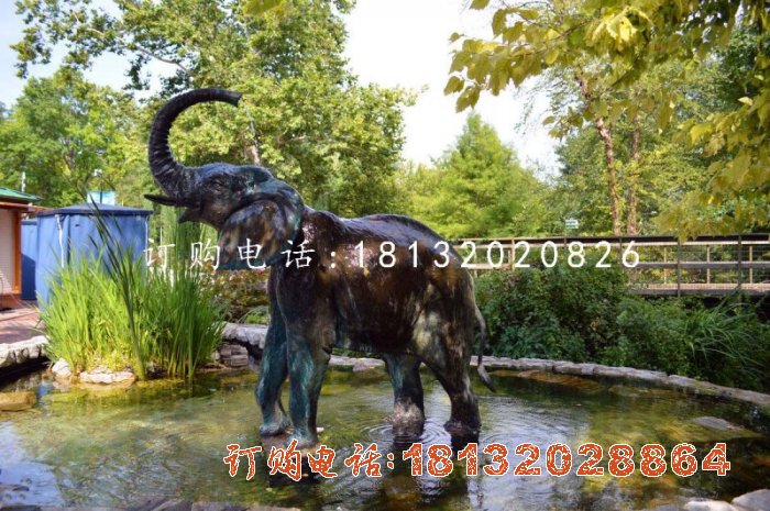 喷水的大象铜雕公园动物铜雕