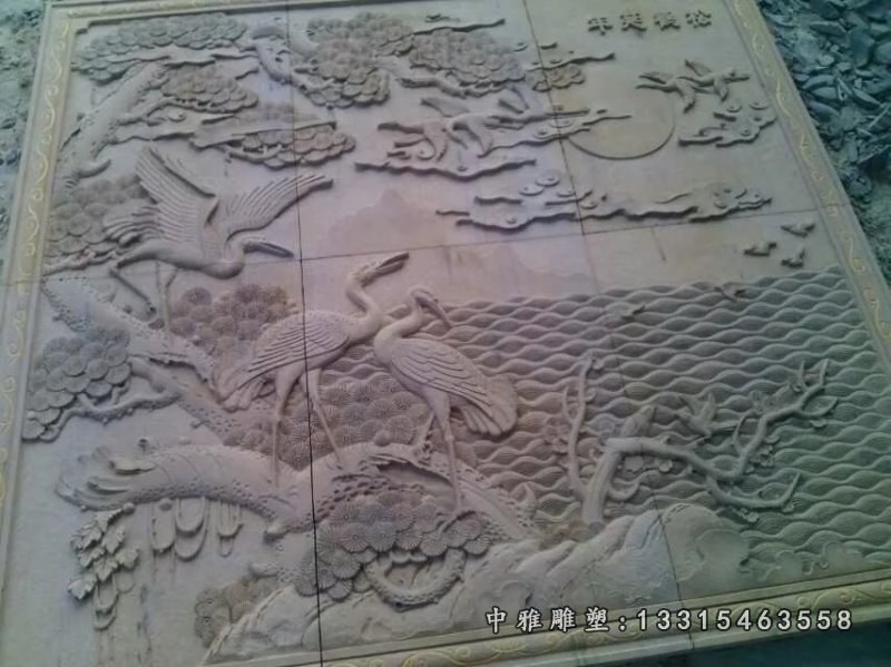 松鹤延年浮雕风景石-池州大理石松鹤延年雕塑制作