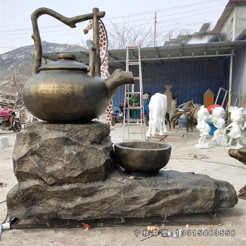 景区茶壶和茶杯铜雕