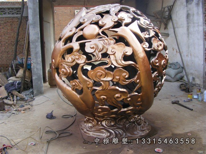 镂空球铜雕凤凰镂空球铜雕花球铜雕