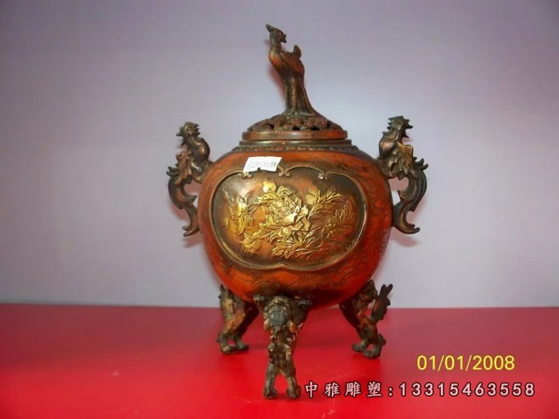 三宝佛铜香炉-东莞黄铜雕塑香炉经销商