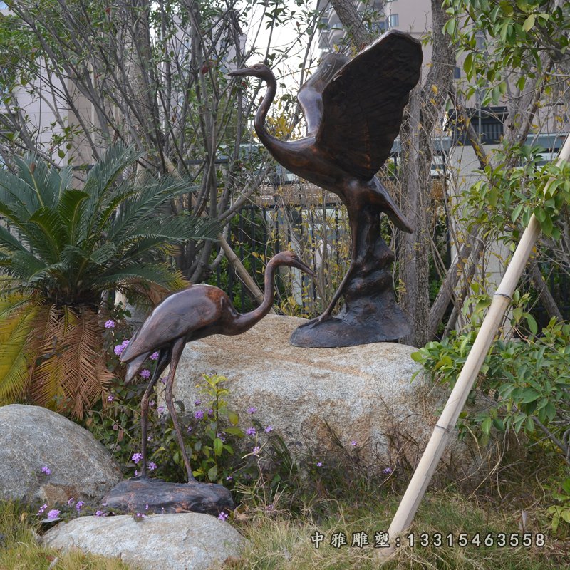 铜雕仙鹤雕塑公园景观雕塑