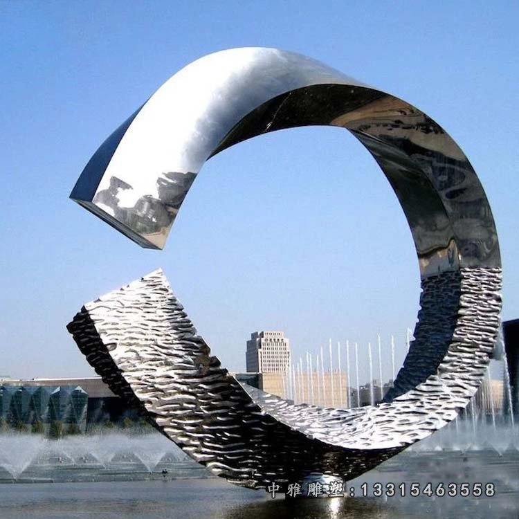 城市不锈钢抽象几何圆环雕塑1