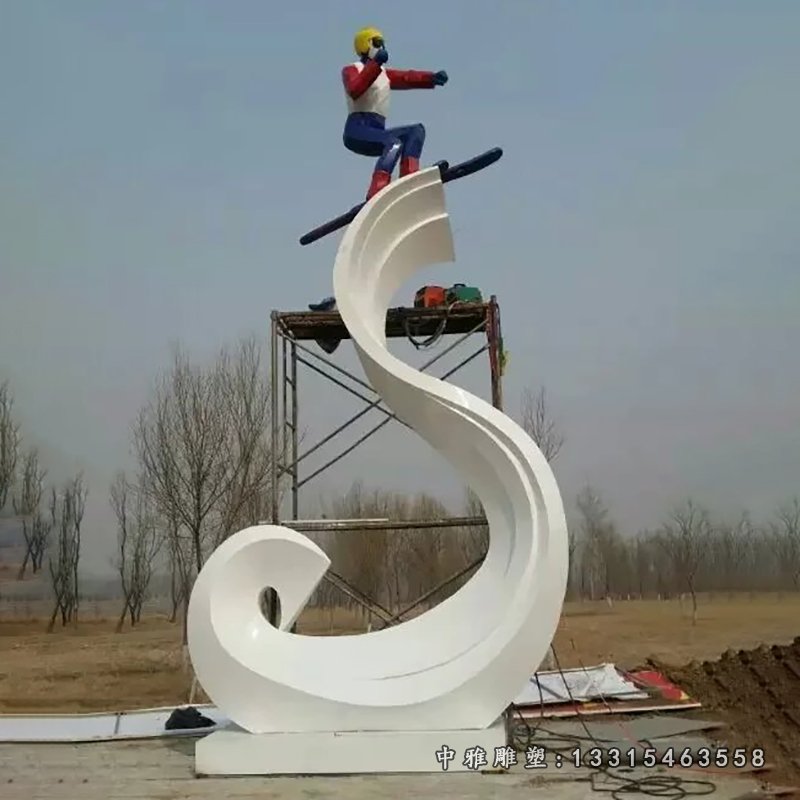 不锈钢滑雪雕塑广场不锈钢运动雕塑