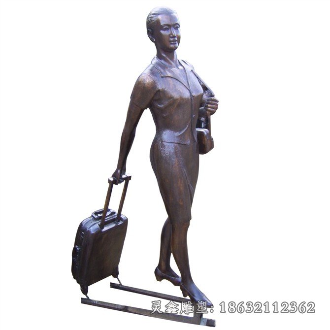 拉行李箱的空姐铜雕广场人物雕塑