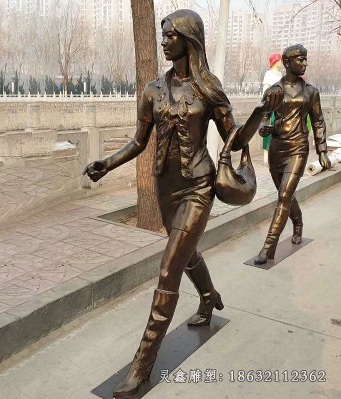 行走的女人铜雕街边人物雕塑看图王