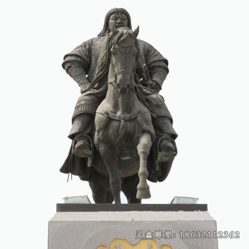 成吉思汗铜像人物雕塑菏泽铸铜雕塑成吉思汗安装图