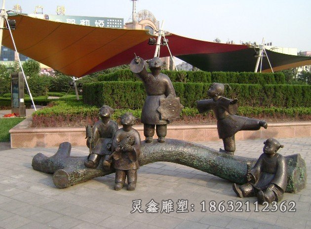 小孩放风筝铜雕公园小孩景观铜雕