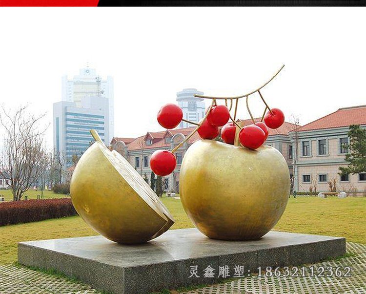 广场金色不锈钢苹果雕塑青海不锈钢雕塑苹果价格