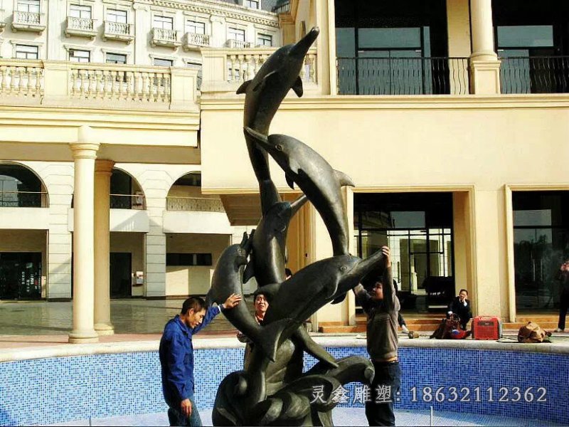 嬉戏海豚铜雕小区景观动物雕塑