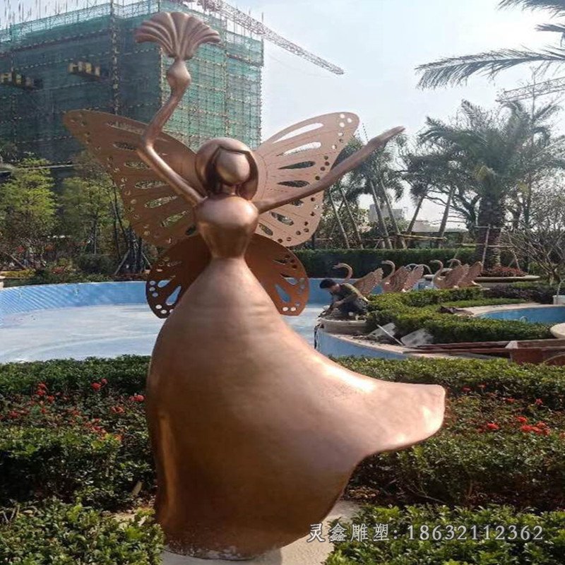 公园蝴蝶抽象女孩铜雕