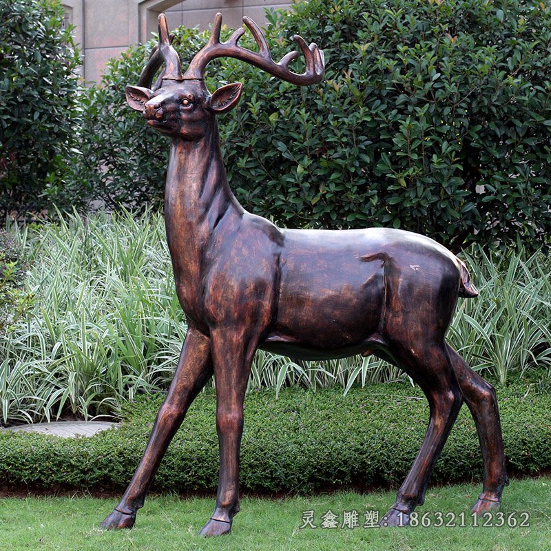 小区动物雕塑玻璃钢仿铜鹿