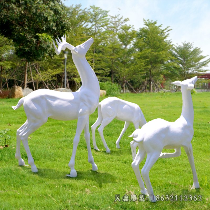 户外玻璃钢抽象动物雕塑玻璃钢白鹿雕塑