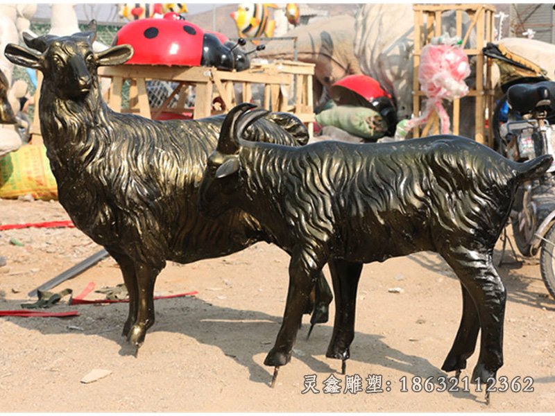 铜雕母子绵羊公园动物摆件