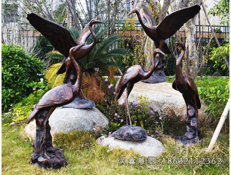 公园景观雕塑铜雕仙鹤雕塑