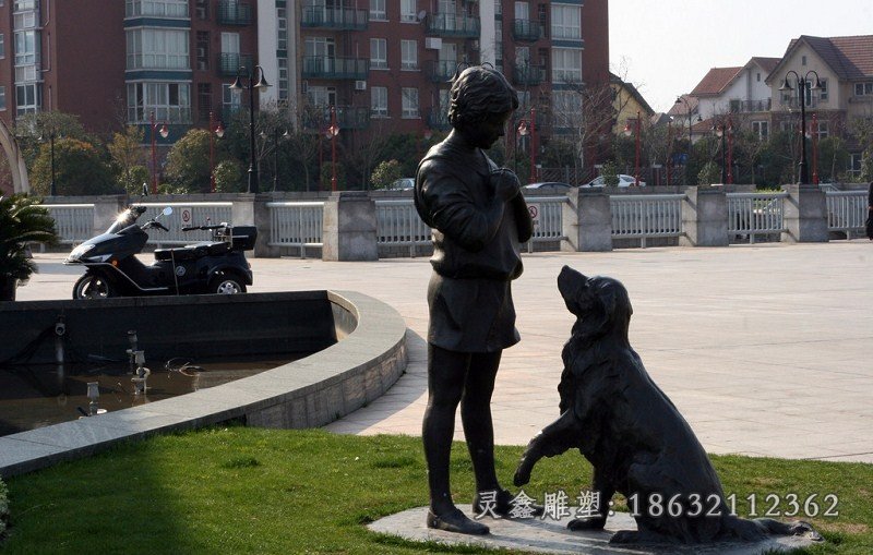 小女孩与狗铜雕小区景观铜雕