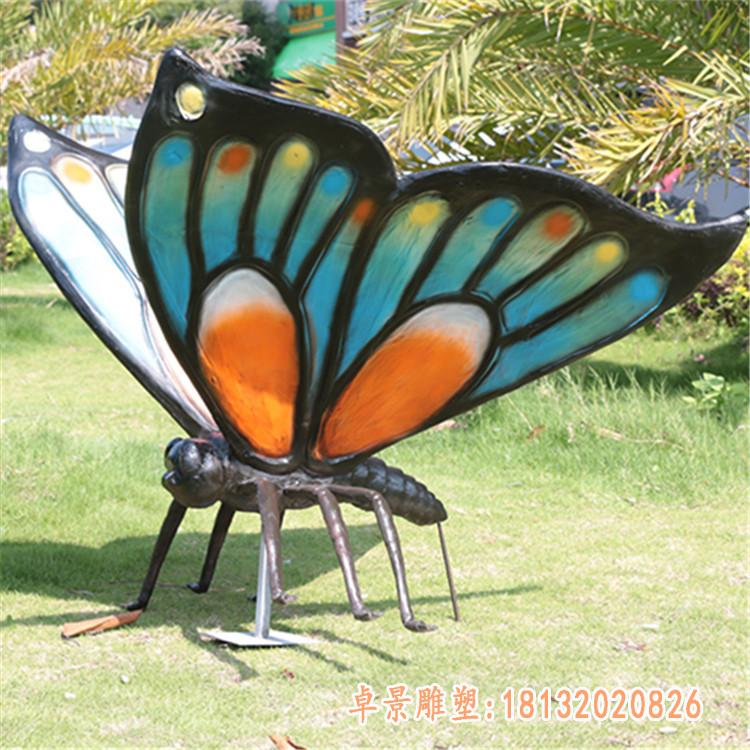 户外园林景观玻璃钢彩绘昆虫造型雕塑仿真玻璃钢蝴蝶雕塑定制
