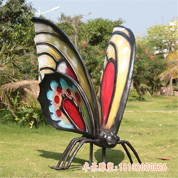 户外园林景观玻璃钢彩绘昆虫造型雕塑仿真玻璃钢蝴蝶雕塑定制