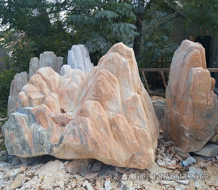 公园景观石雕大理石花盆-百色汉白玉雕塑公园景观效果