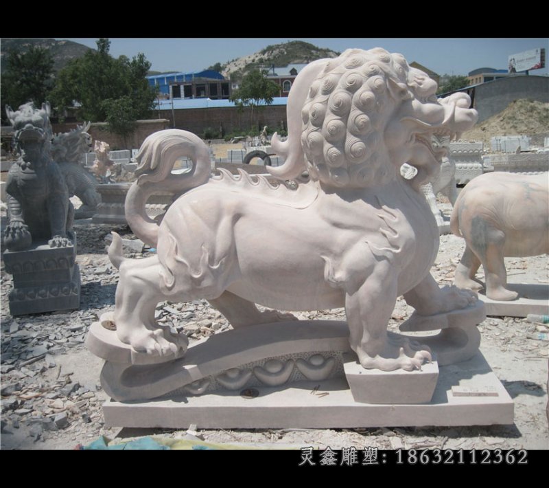 汉白玉狮子头抱鼓石雕塑-黄冈石雕雕塑汉白玉狮子图片大全