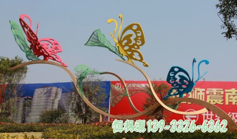彩色不锈钢抽象飞舞的蝴蝶公园不锈钢动物雕塑