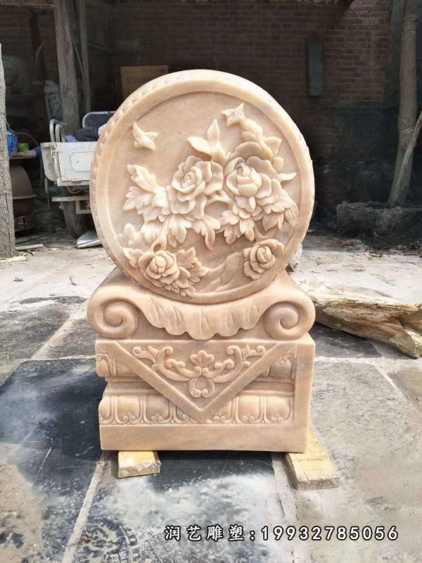 大理石牡丹花浮雕门墩中卫汉白玉门墩雕塑贵不贵