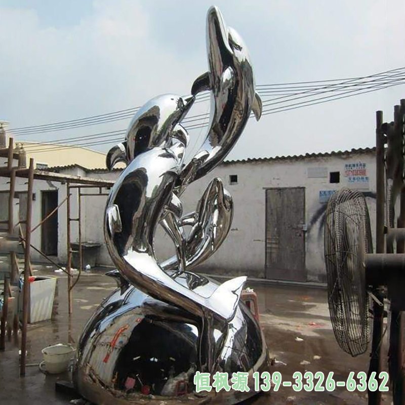 不锈钢嬉戏雕塑不锈钢海豚雕塑