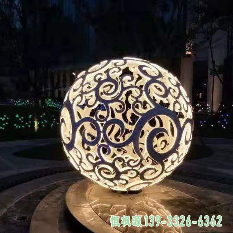 定制不锈钢圆球雕塑户外校园大型镂空花球广场公园现代城市雕塑
